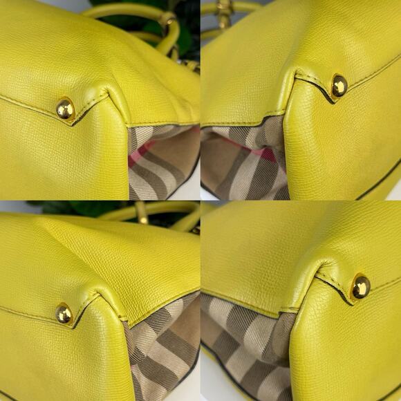 💎✨Authentic Burberry Grainy Calfskin House Check Medium Banner Tote Yellow - Picture 5 of 8